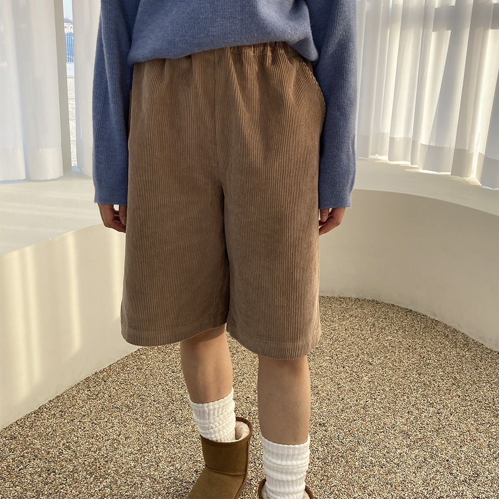 코듀로이 팬츠 골덴 밴딩 와이드 미디 반바지 44-77 - 상세 이미지 3