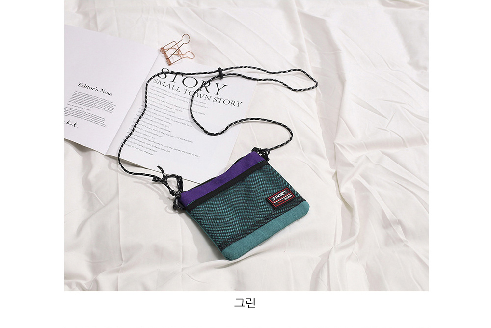 가벼운 슬림 미니 크로스백 캔버스 천 스퀘어 귀여운 큐티 메쉬포켓 핸드폰 지갑 작은 가방 - 상세 이미지 3