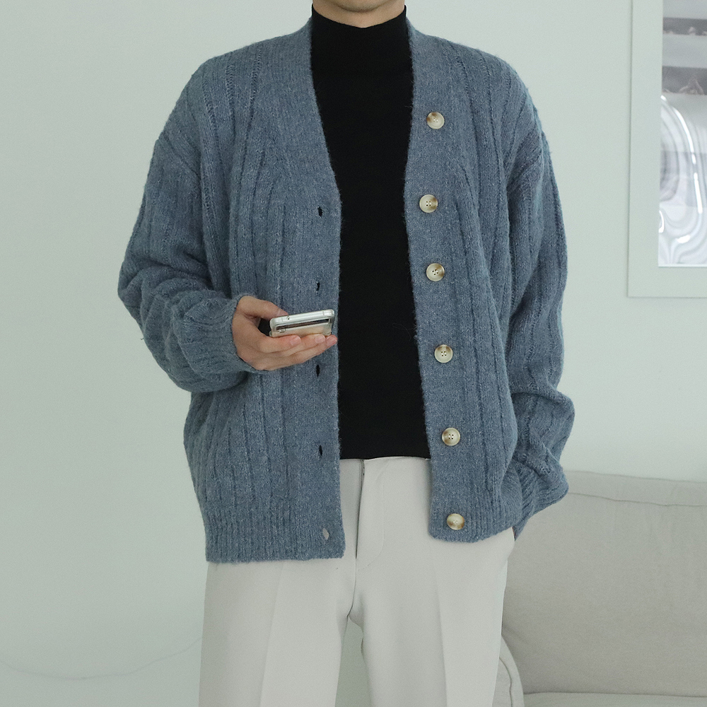 남자가디건 두꺼운 울 알파카 가디건 이미지 3