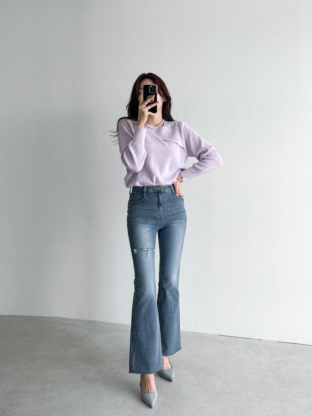중청 찢어진 컷팅 슬림 부츠컷 데님 청바지 팬츠 이미지 2