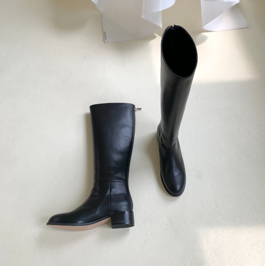 F/W 스테디 셀러 착화감 좋은 기본 가죽 롱부츠 키작녀 여성 롱부츠 4CM굽 블랙 가을 - 상세 이미지 3