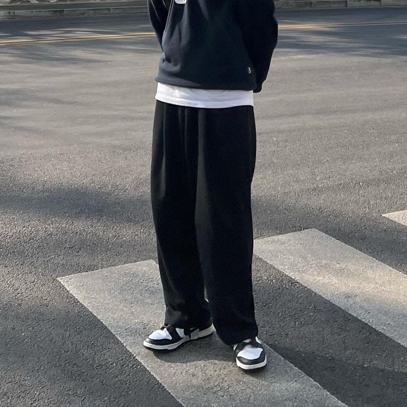 1+1 원턱 남자와이드팬츠 스웻팬츠 회색바지 와이드슬랙스 - 상세 이미지 2