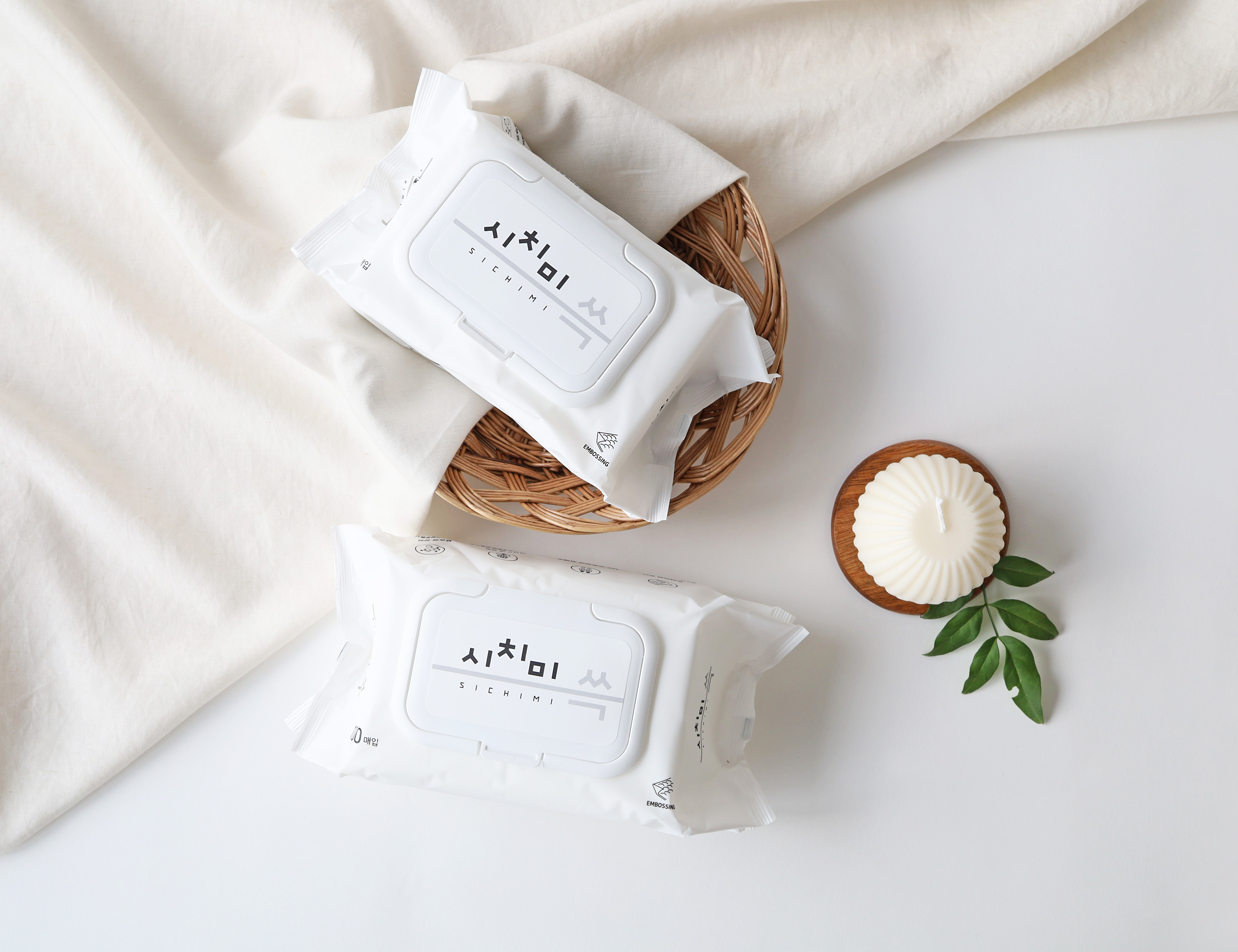 한스웰 물티슈 시치미 대용량 캡형 두꺼운 엠보싱 100매 10팩