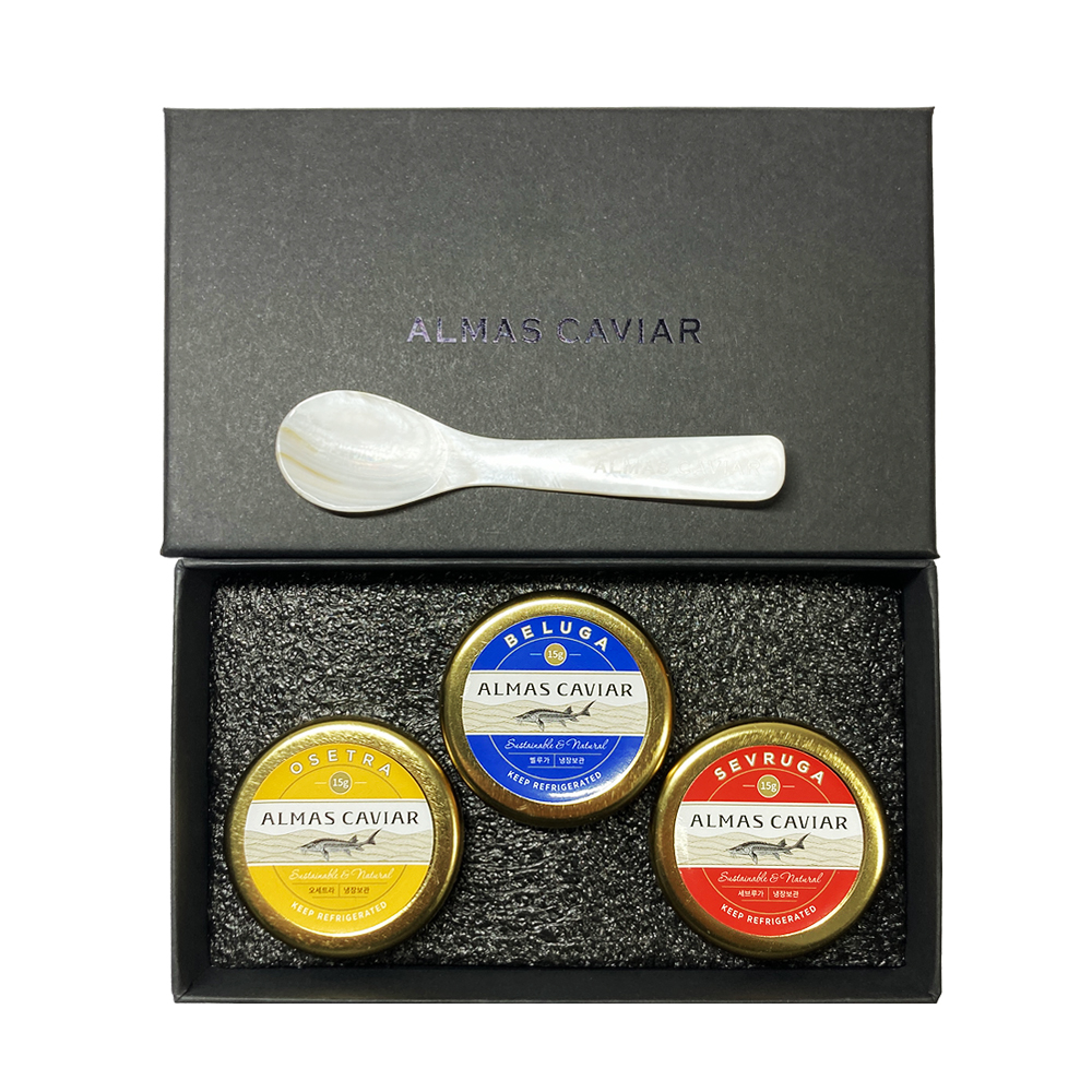 알마스캐비아 철갑상어알 캐비아 캐비어 세트 15g X 3개 (자개스푼 포함) - 메인 이미지