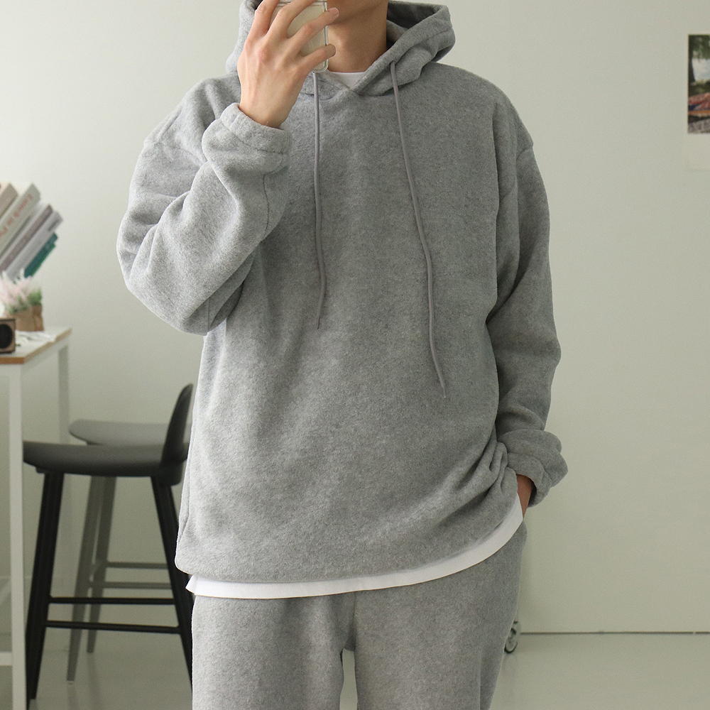 1+1 남자 오버핏 기모 후드티 이미지 2