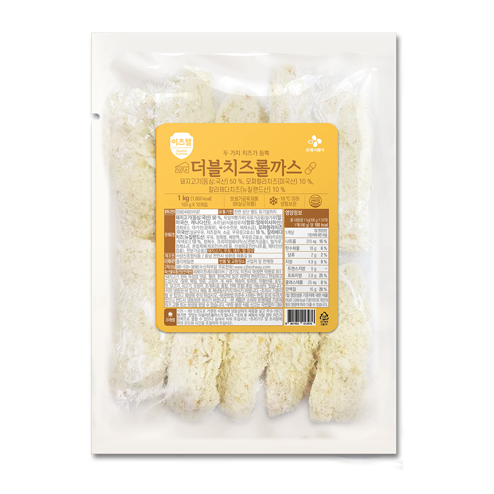 CJ 이츠웰 더블치즈롤까스 1kg (100g x 10개입)