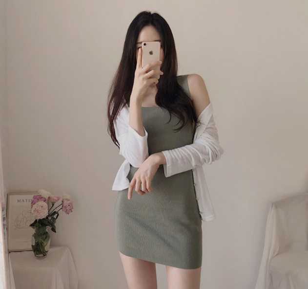 꾸안꾸 숏 원피스 니트 봄 여름 반팔 민소매 데일리룩 나시 미니 이미지 2