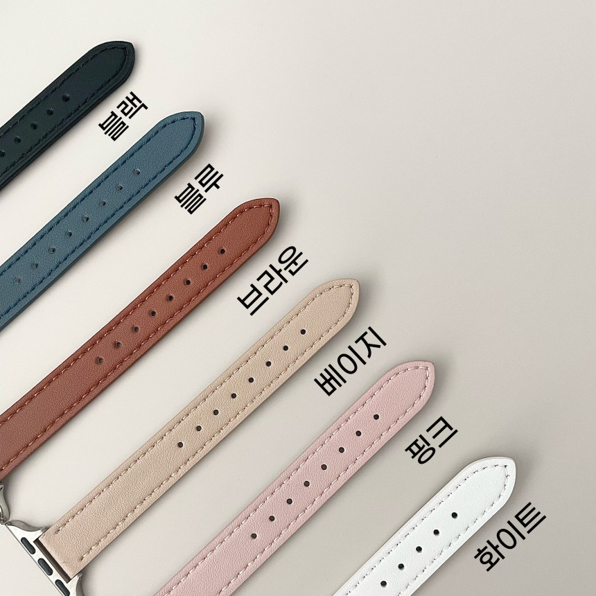 [필름증정/당일출고] 6COLOR 애플워치 파스텔 슬림 가죽 스트랩 데일리 스포츠밴드 스트랩 실버 체인 큐빅 메탈 케이스 1 2 3 4 5 6 7 세대 SE 시계줄 밴드 줄 상세 이미지 4
