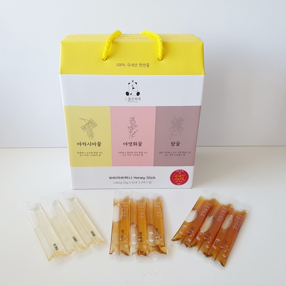 천연 꿀스틱 답례품 아카시아 야생화 밤 꿀 12gx90포 3종 선물세트 - 상품 이미지