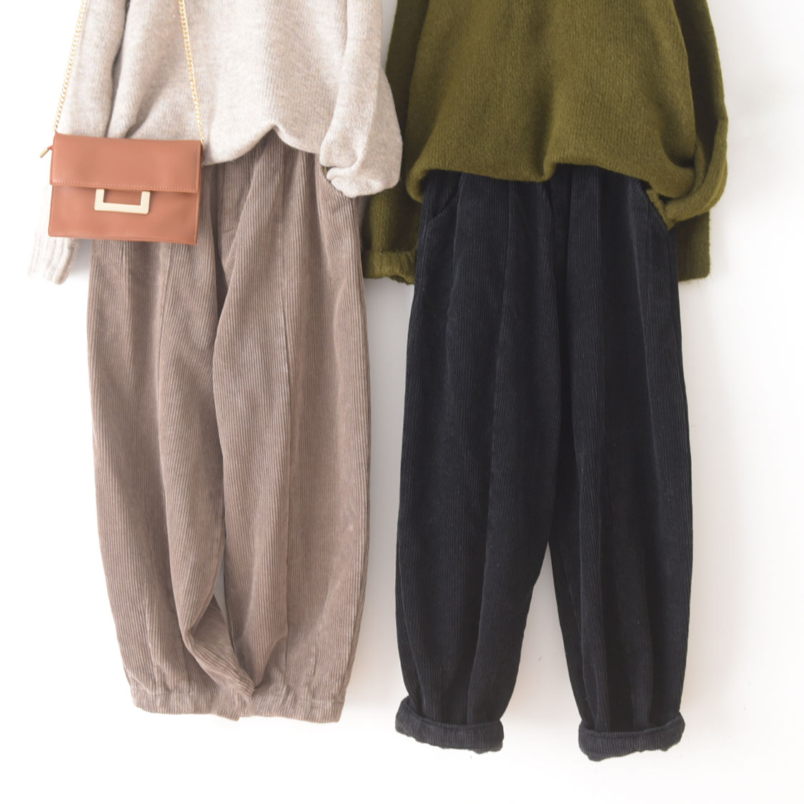 하마마스 겨울 융털 기모 도톰한 골덴 9부 배기 팬츠 코듀로이 미시옷 여성의류 - 상품 이미지