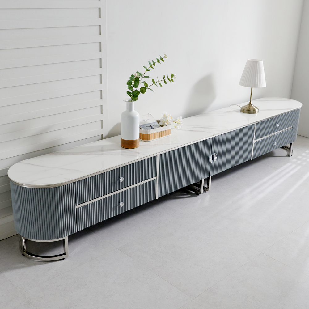 [방문설치] 이레나 세라믹 스테인레스 2단 거실장 2800x400x480mm, 스카이블루