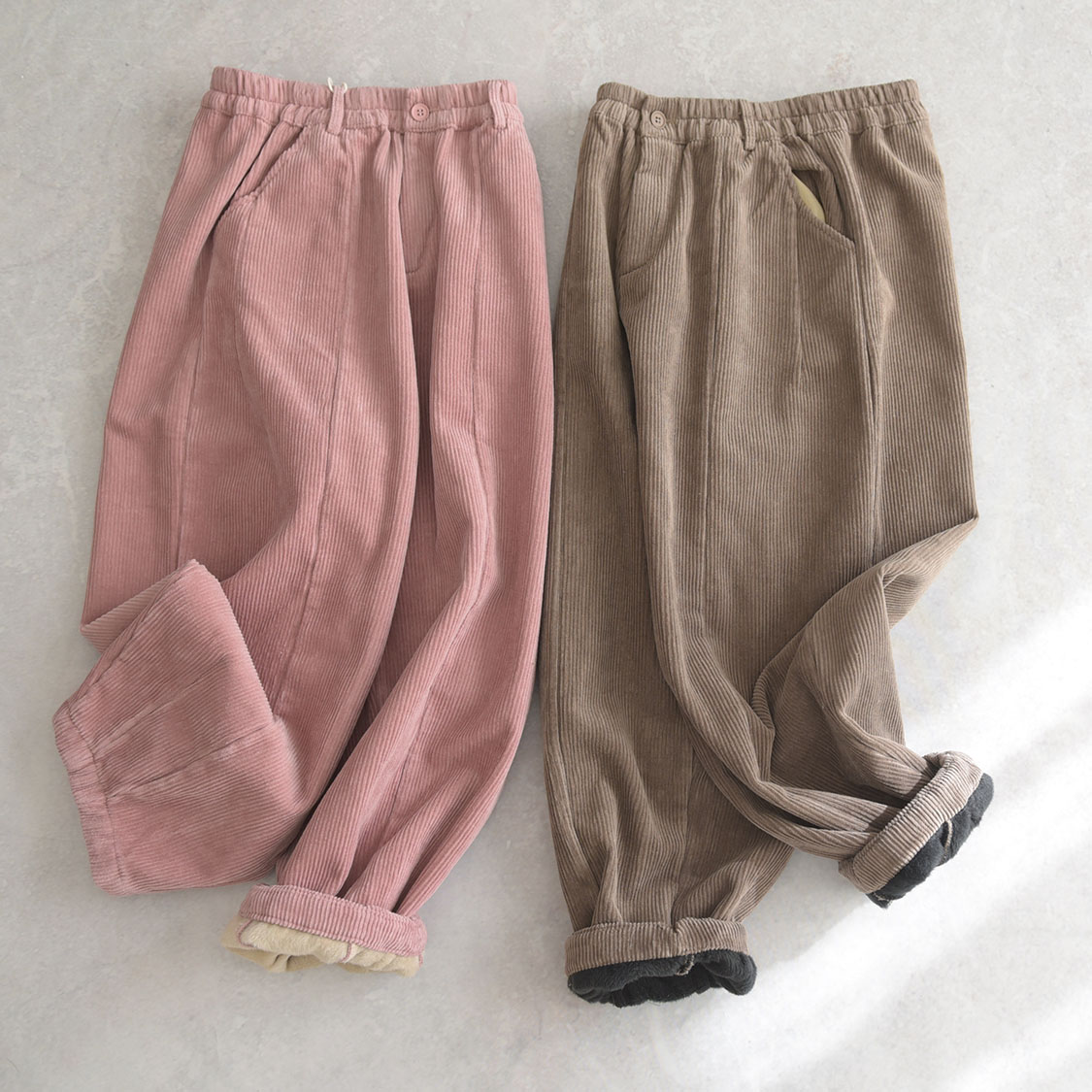 하마마스 겨울 융털 기모 도톰한 골덴 9부 배기 팬츠 코듀로이 미시옷 여성의류 - 상세 이미지 4