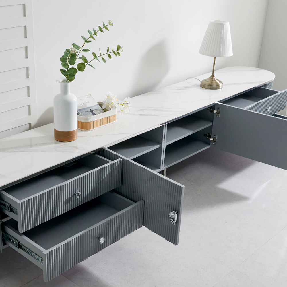 [방문설치] 이레나 세라믹 스테인레스 2단 거실장 2800x400x480mm, 스카이블루