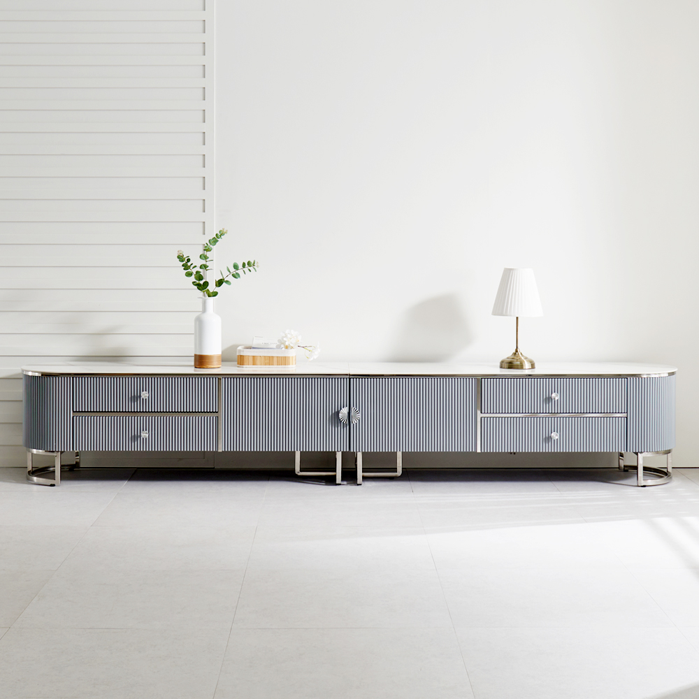 [방문설치] 이레나 세라믹 스테인레스 2단 거실장 TV다이 TV장 2800x400x480mm, 스카이블루