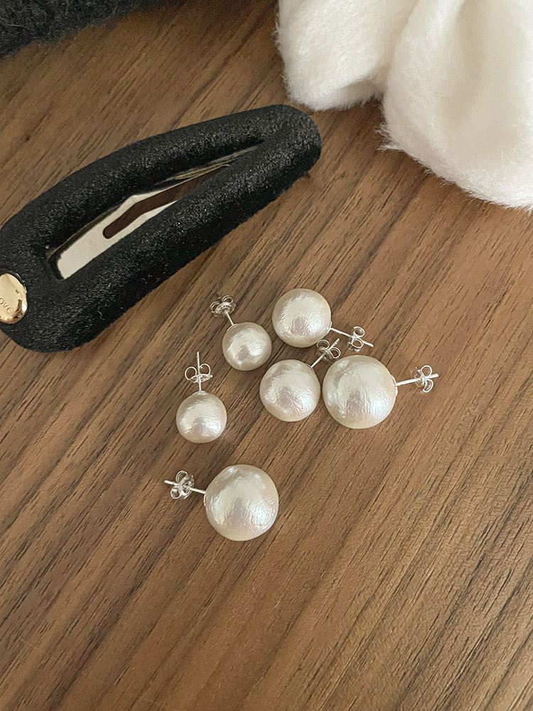 [무배] 셀프러브 코튼 펄 진주이어링 - 은침 오버사이즈 가벼운 매트 오로라 왕진주귀걸이