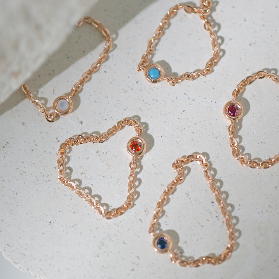 드메르코 14K 에이지 탄생석 체인반지 - 금 실버 레이어드 실반지