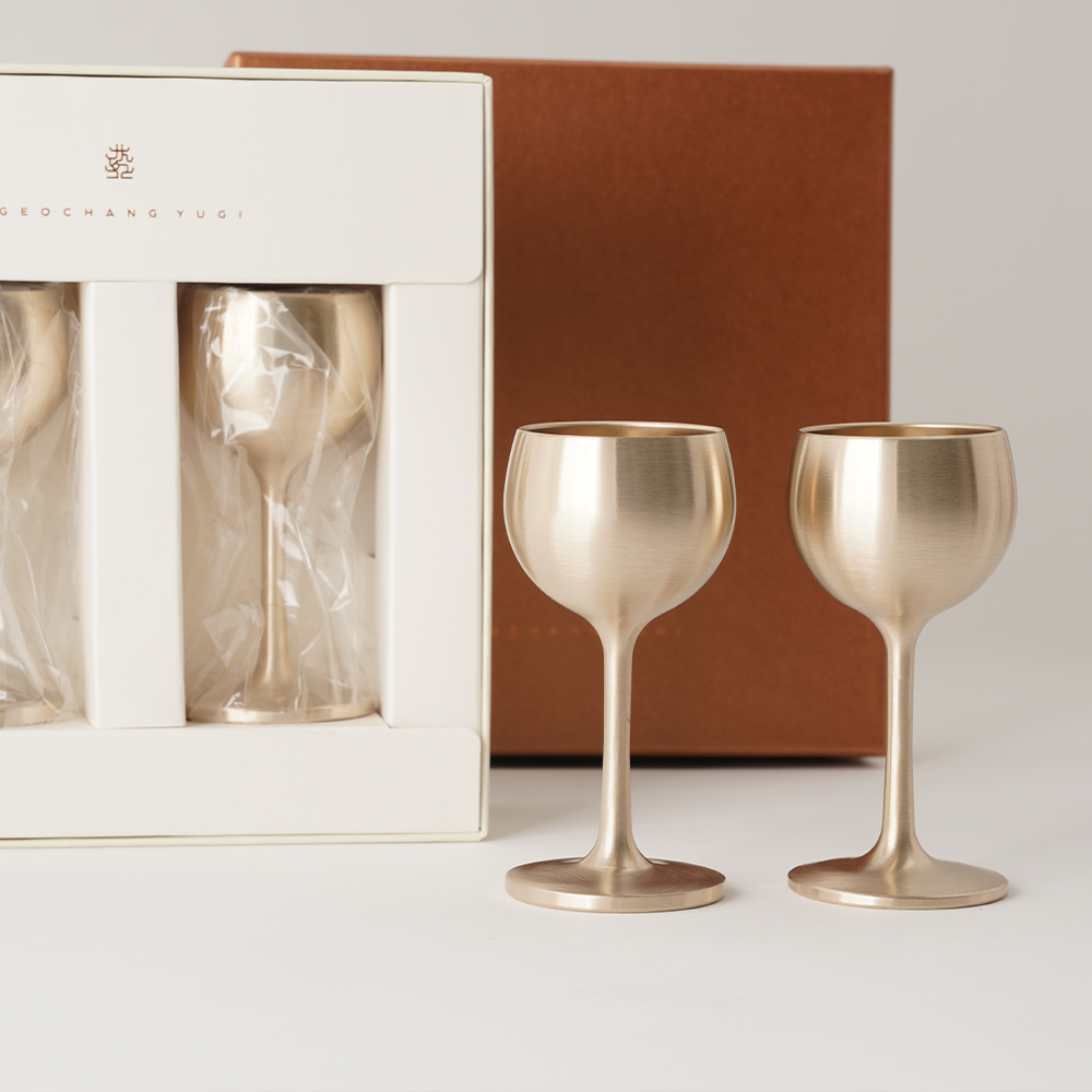 거창유기 방짜 유기 감성 캠핑 양주잔 와인잔 술잔 소주 소리 잔 2P 세트