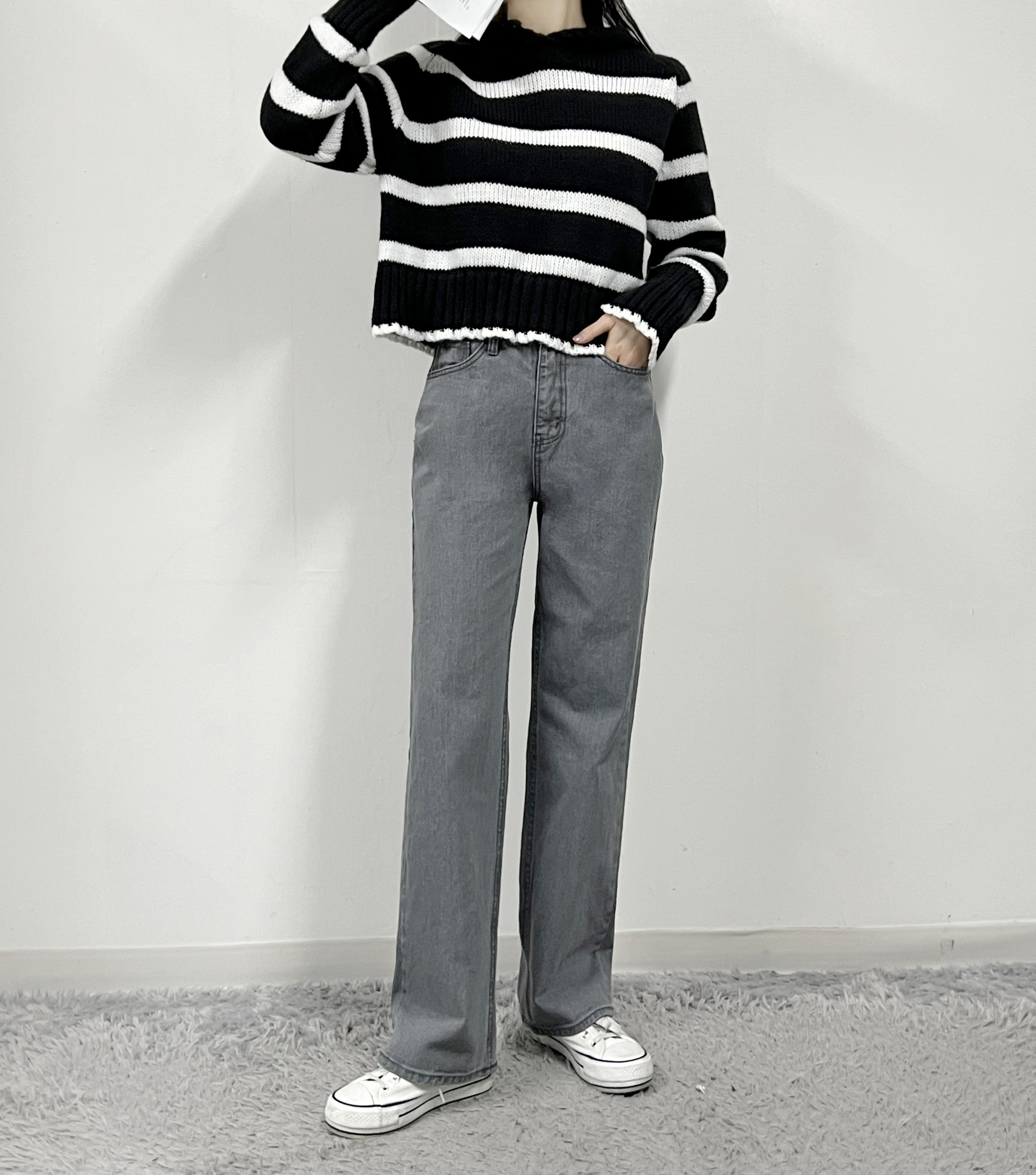 메티 그레이시 스트레이트핏 세미와이드 데님 팬츠 이미지 4