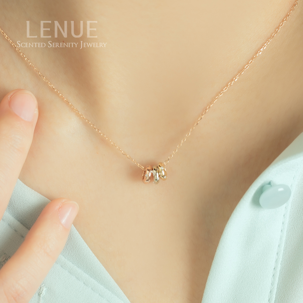 레뉴 트리플 3컬러 링 펜던트 큐빅 목걸이 / 14K 골드 라운드 도넛 시스템 선물 - 상세 이미지 3