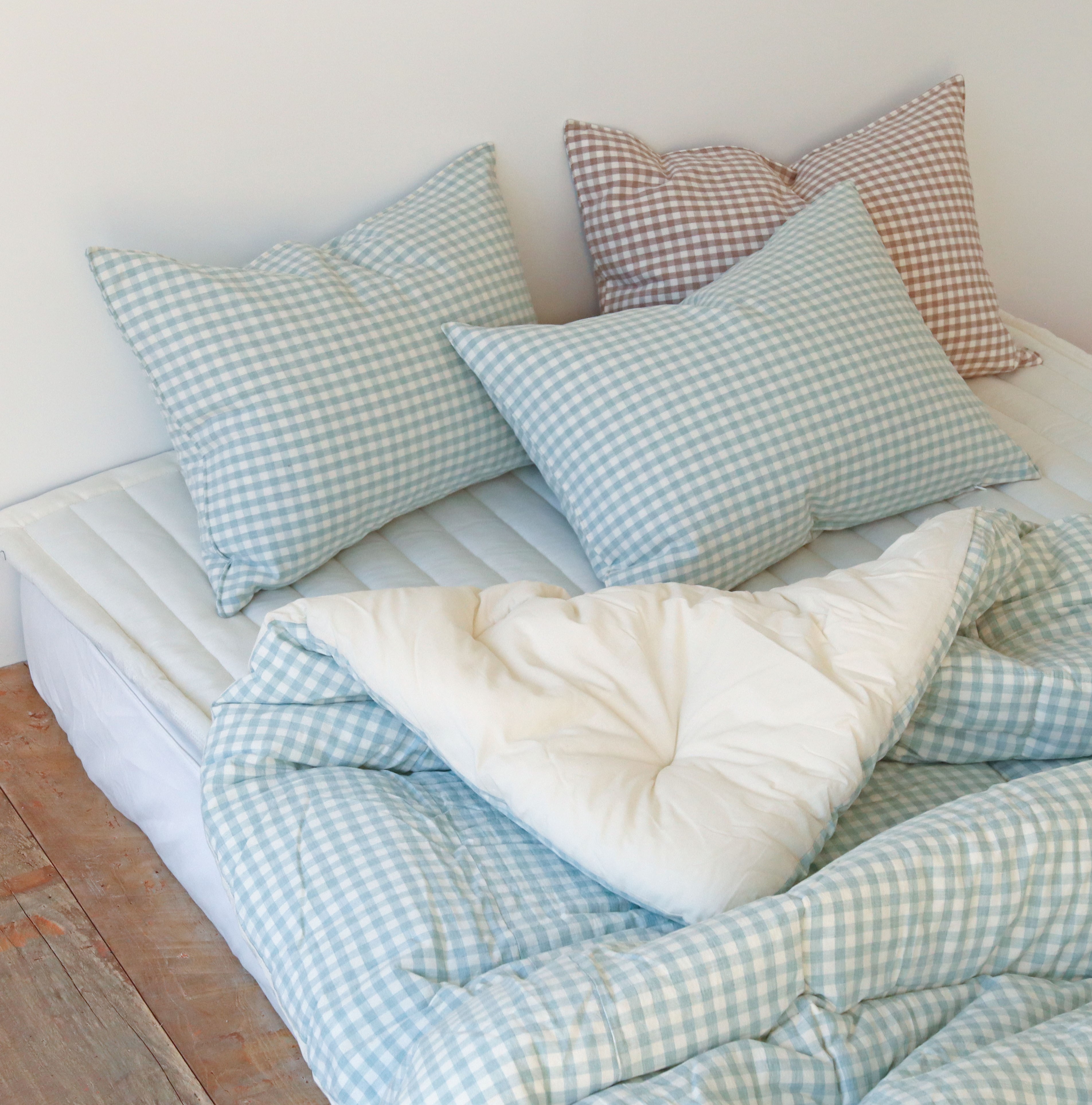 도톰한 8온스 깅엄 체크 워싱 광목 순면 사계절 알러지케어 침구 차렵 이불 S/SS