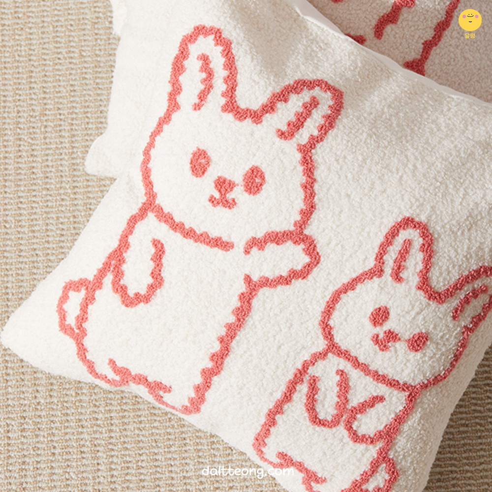 달떵 귀여운 토끼 쿠션 예쁜 쇼파 쿠션 스마일 자수 캐릭터 침대 포인트 아이방꾸미기 인형 - 상세 이미지 3