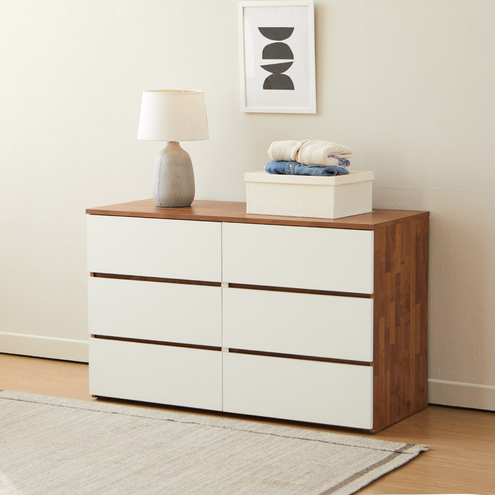 올굿퍼니처 데이브 와이드 슬림 좁은 서랍장 1200x500x743mm, 3단, 6칸_화이트 - 상세 이미지 3
