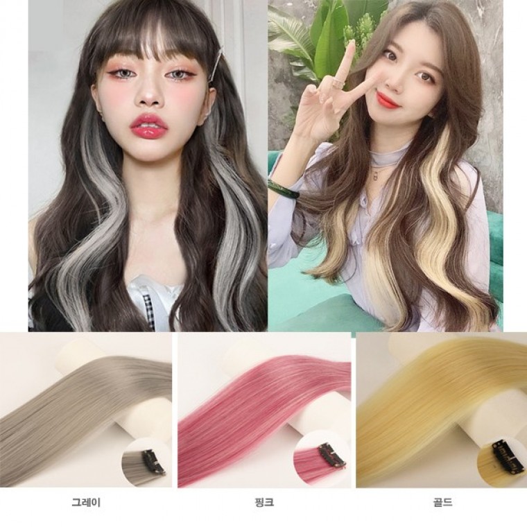 똑딱이 헤어 브릿지 컬러풀 핑크 골드 그레이 포인트헤어 똑딱핀 부분가발 브릿지염색 모발 파티 : 보리팸