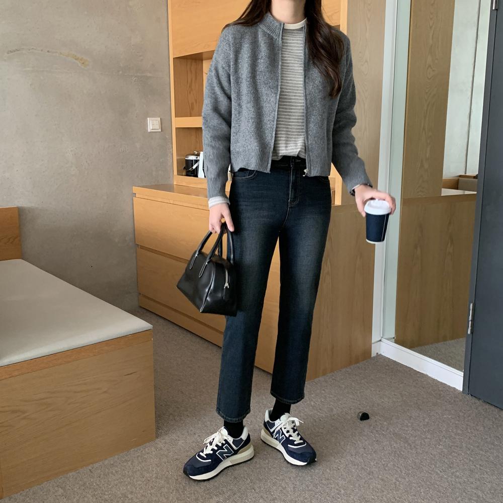 겨울 하이웨스트 흑청 데님 밴딩진 여자기모청바지 일자 흑청바지 키작녀 블랙진 진청바지 이미지 6