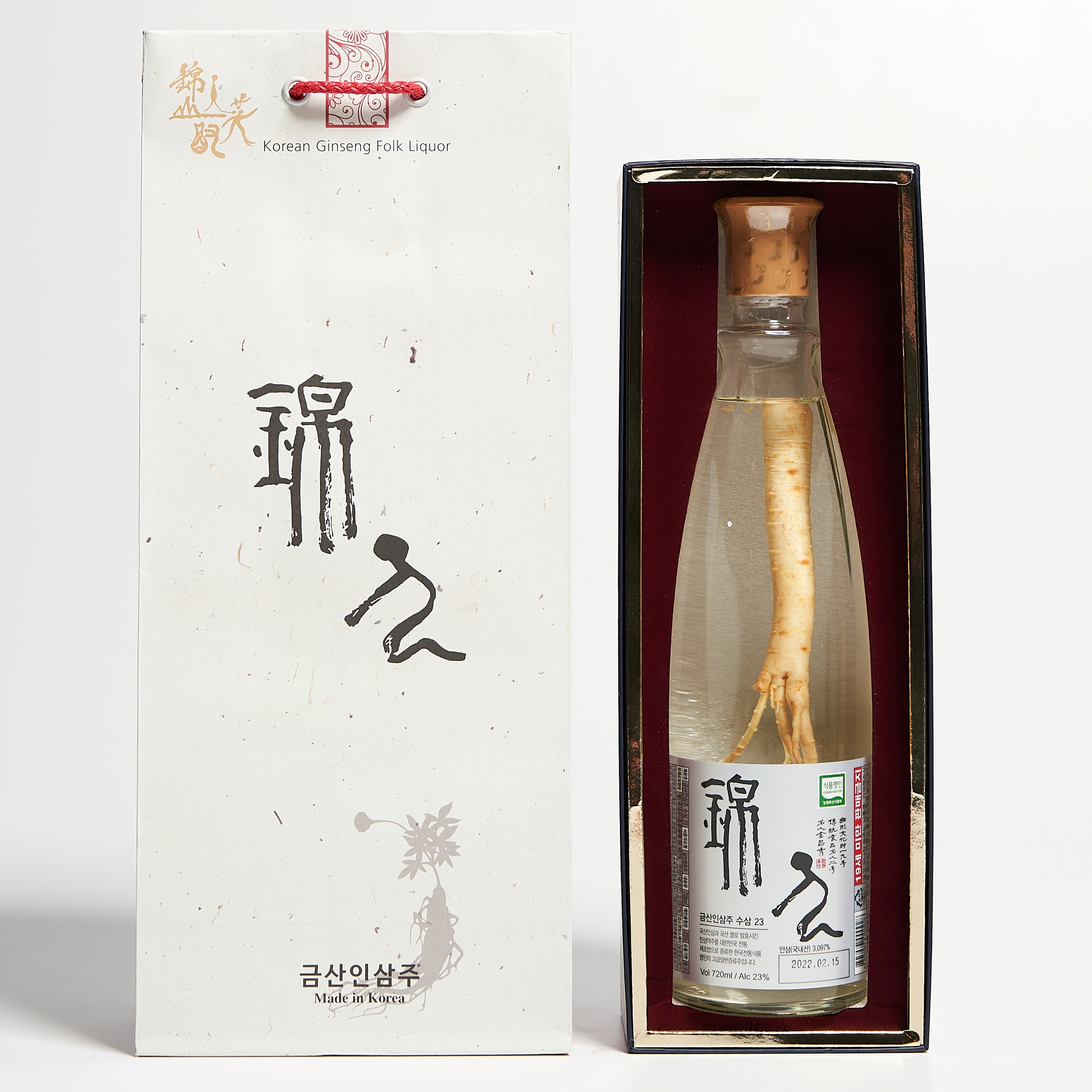 금산인삼주 수삼 23도 720ml 김창수 명인(케이스, 쇼핑백 포함)