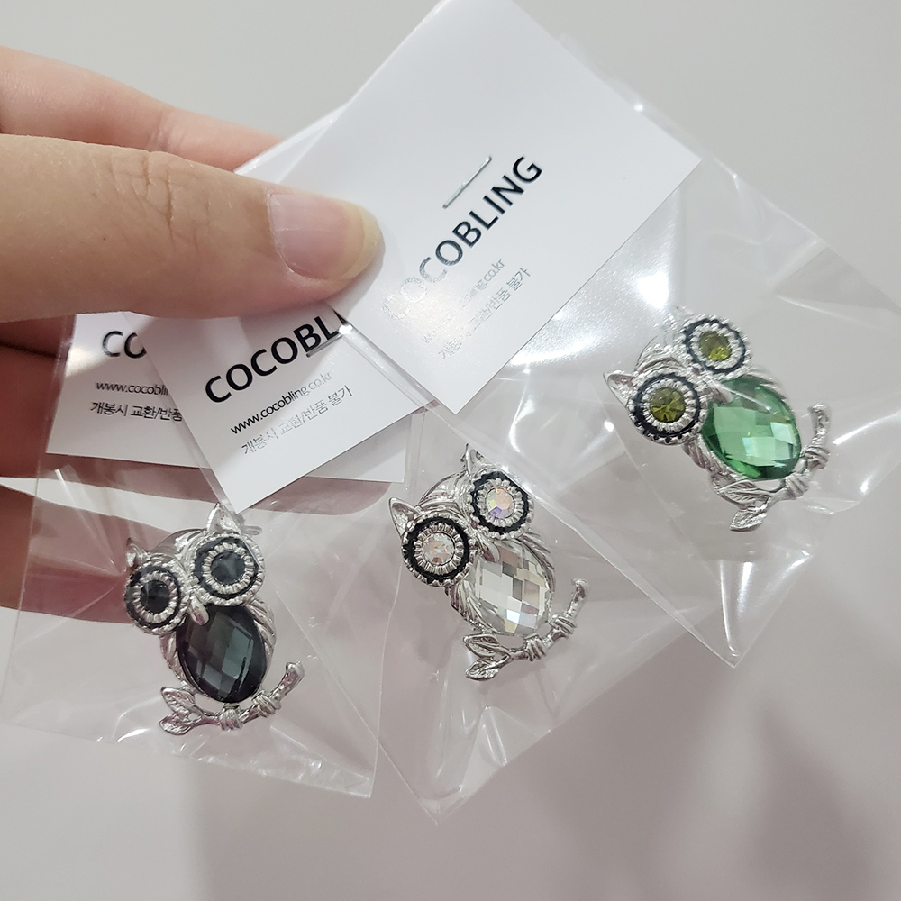 핸드메이드 크리스탈 미니 부엉이 브로치 6color - 상품 이미지