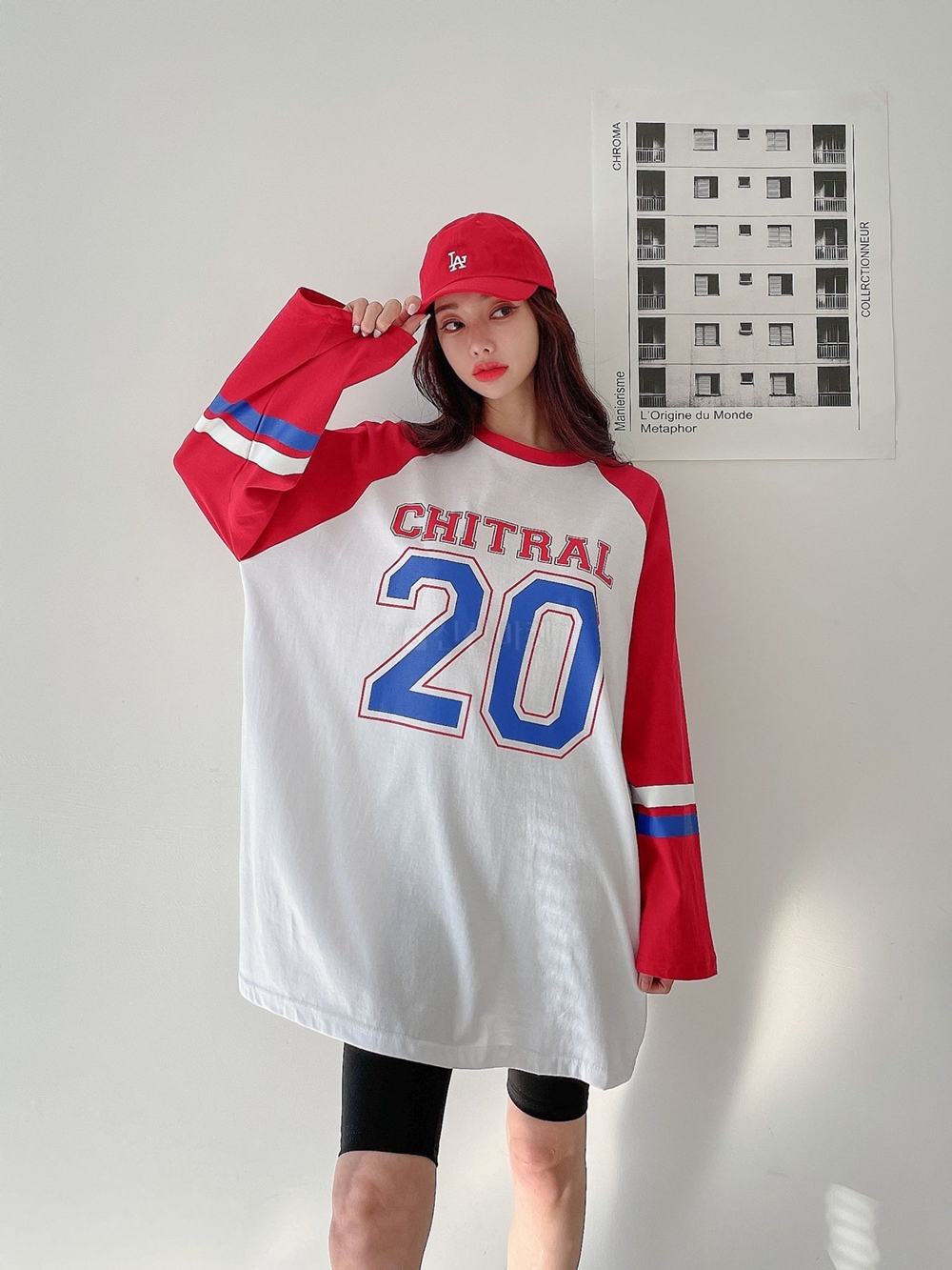 여성 레깅스 롱티 빅사이즈티 투엔티 레터링 나그랑 배색 긴팔 티셔츠 이미지 3