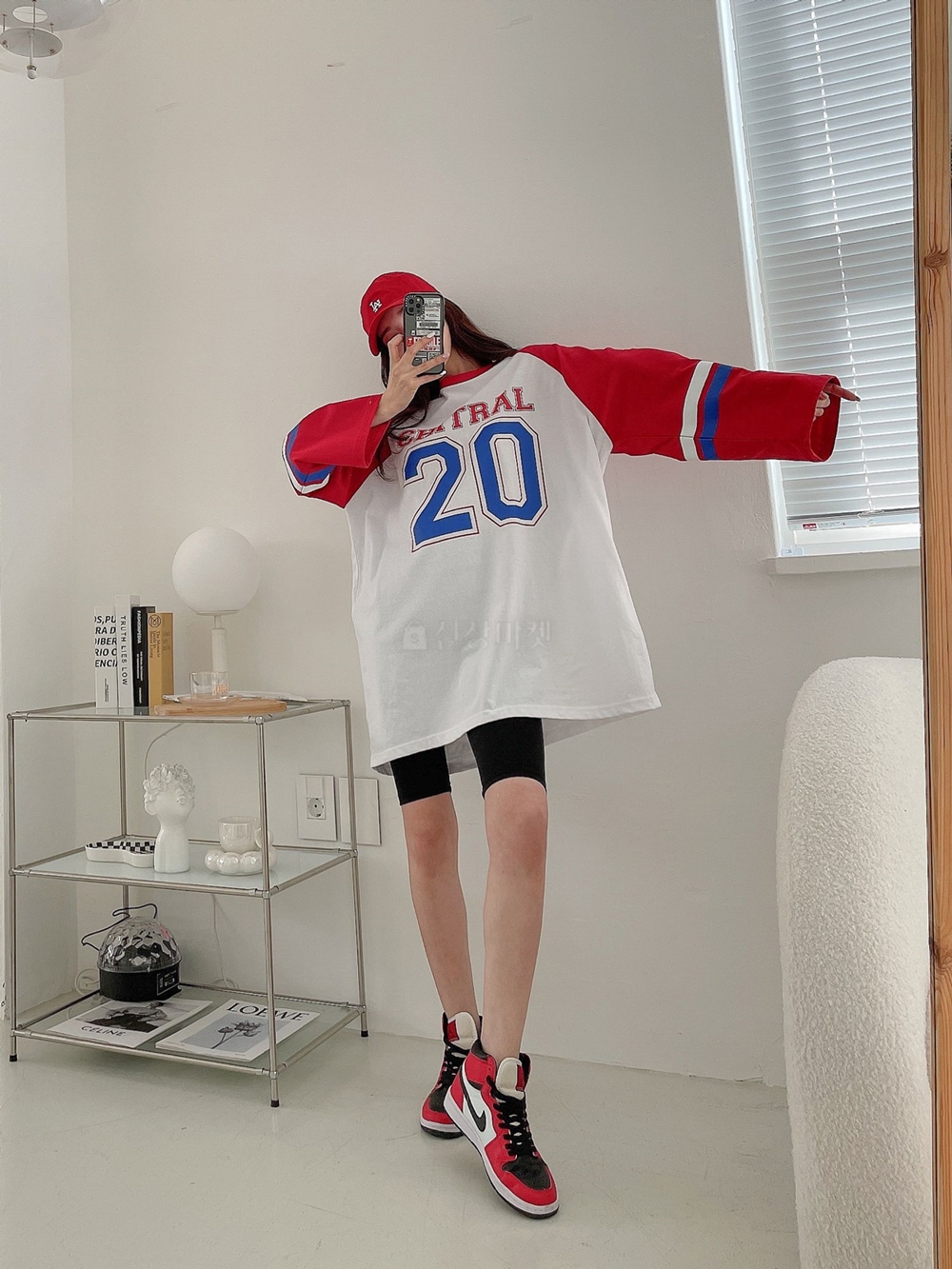 여성 레깅스 롱티 빅사이즈티 투엔티 레터링 나그랑 배색 긴팔 티셔츠 이미지 2