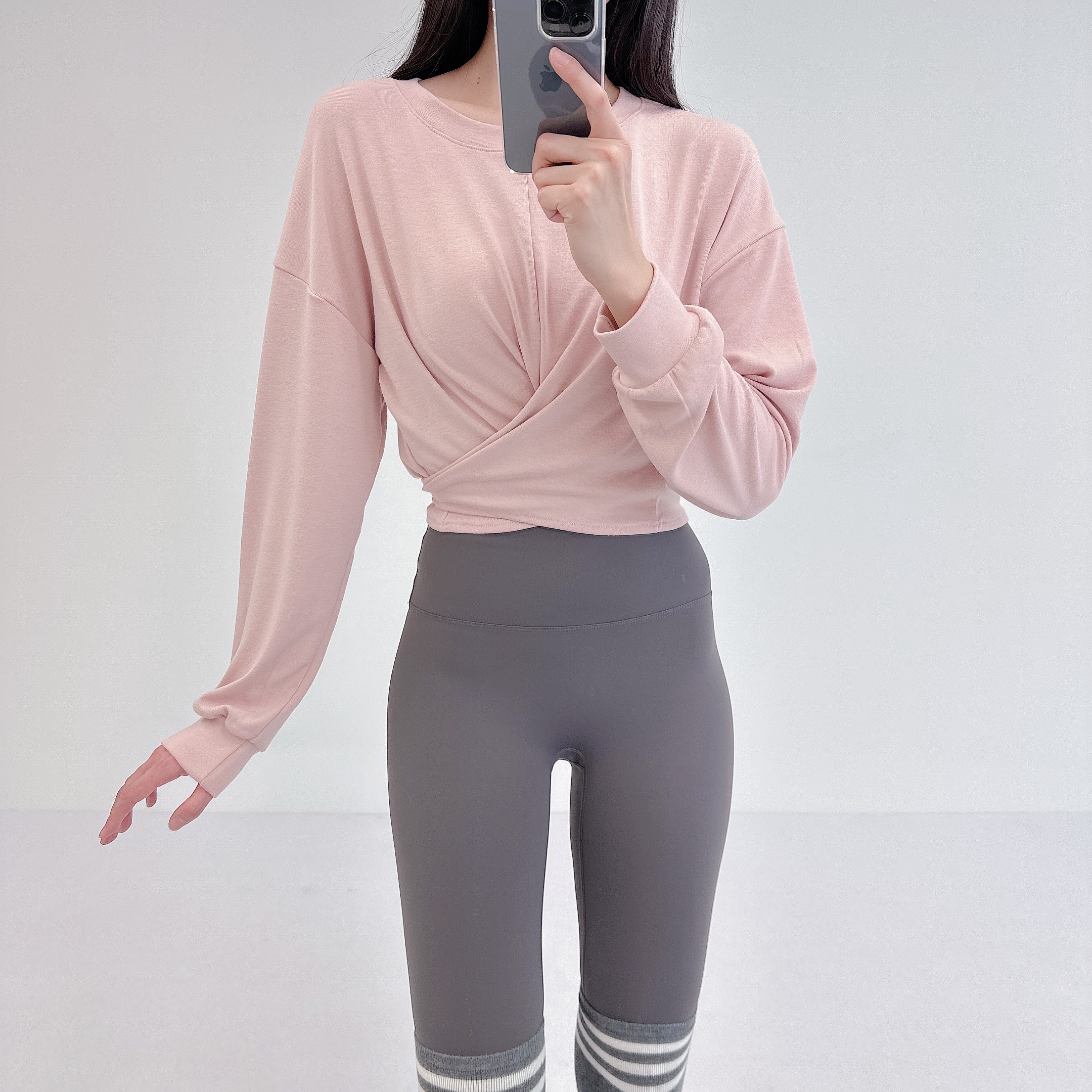 로라벨 루다 필라테스복 여성 요가복 필라테스 요가 상의 옷 긴팔 티셔츠 운동복 긴팔 크롭 - 상세 이미지 2