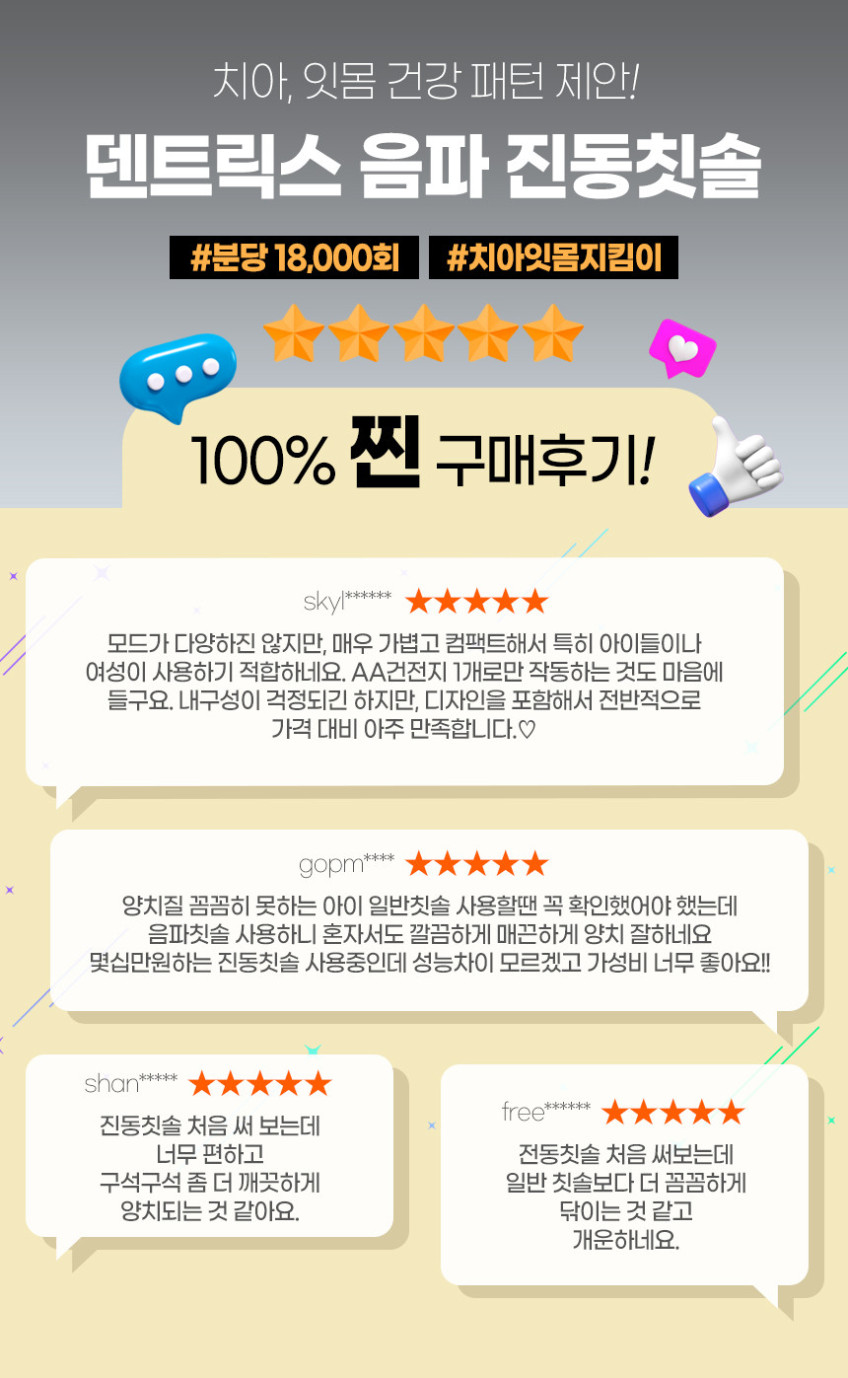 동국제약 덴트릭스 음파 진동 칫솔 + 교체모 2P 2개 판매처 상세 정보 이미지 2