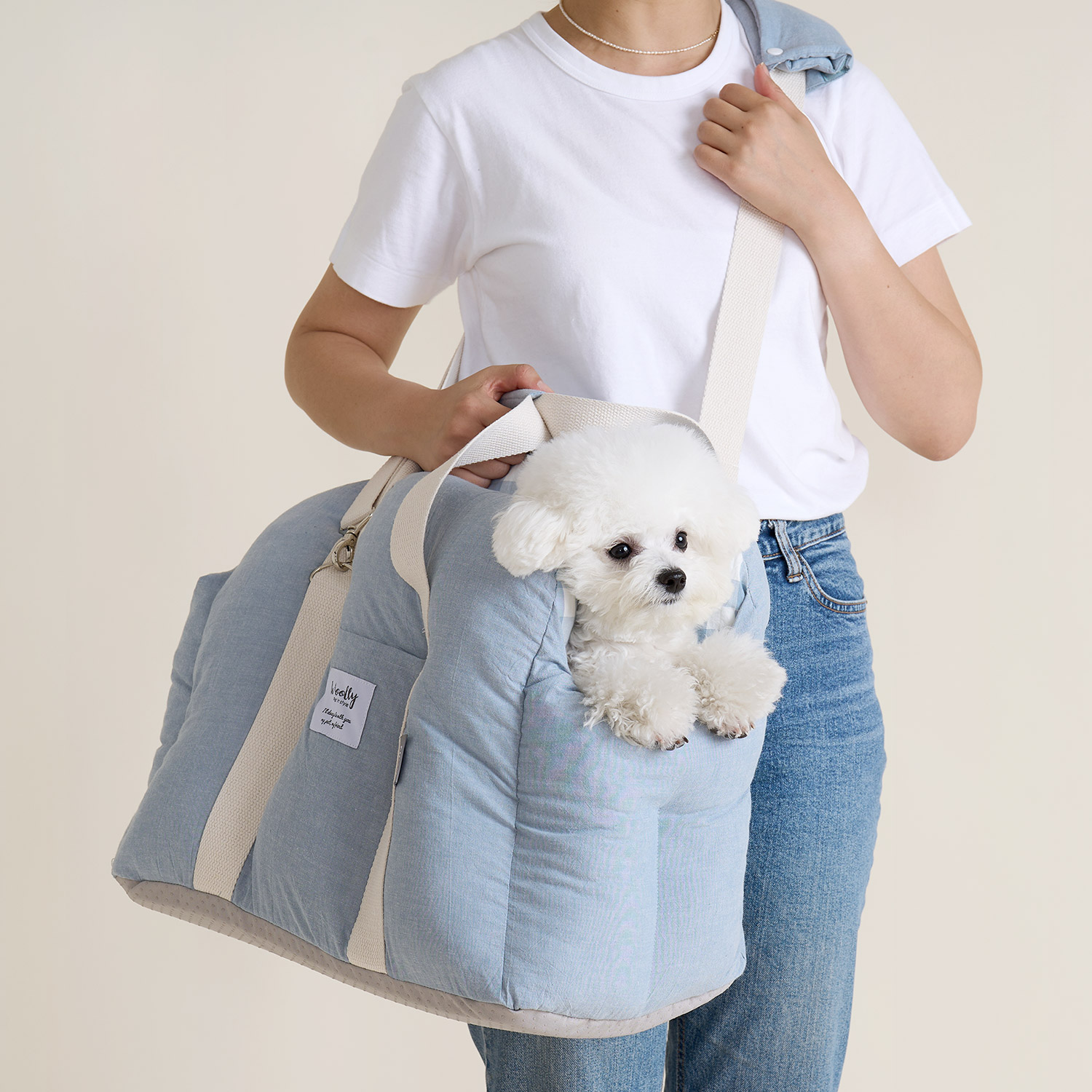 울리 코튼체크 구름 강아지 이동가방 슬링백 산책 캐리어 기내용 M