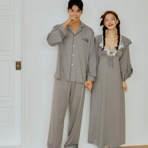 커플 카치온 긴팔 스판 카라 슬리브리스 민소매 브라캡 내장 맥시 롱 잠옷... 착용 후기 | 사이즈/핏 총정리 - 상품 이미지 4