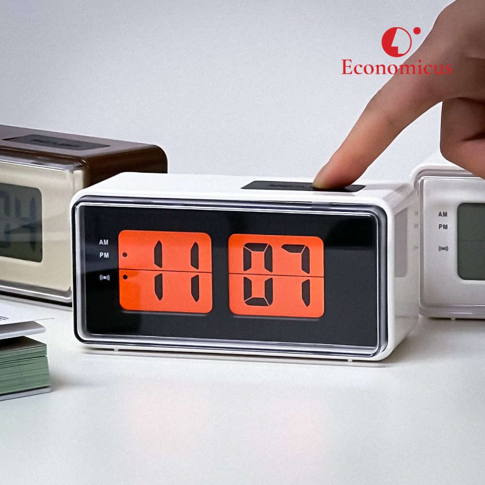 이코노미쿠스 레트로 무소음 건전지 전자 탁상 시계 알람시계 디지털 플립 미니 snooze