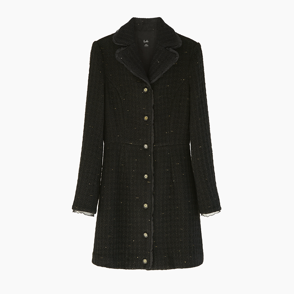 루드 울 트위드 테일러드 미니 원피스 골드 포인트 블랙 L22WFOP15