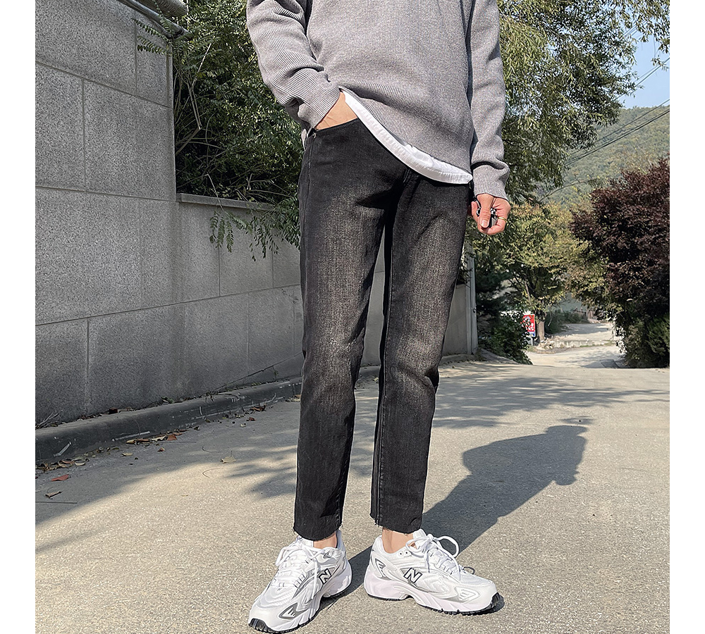 (SALE)남자 히든밴딩 청바지 데미지 워싱 스판 9부 데님팬츠 - 상세 이미지 4