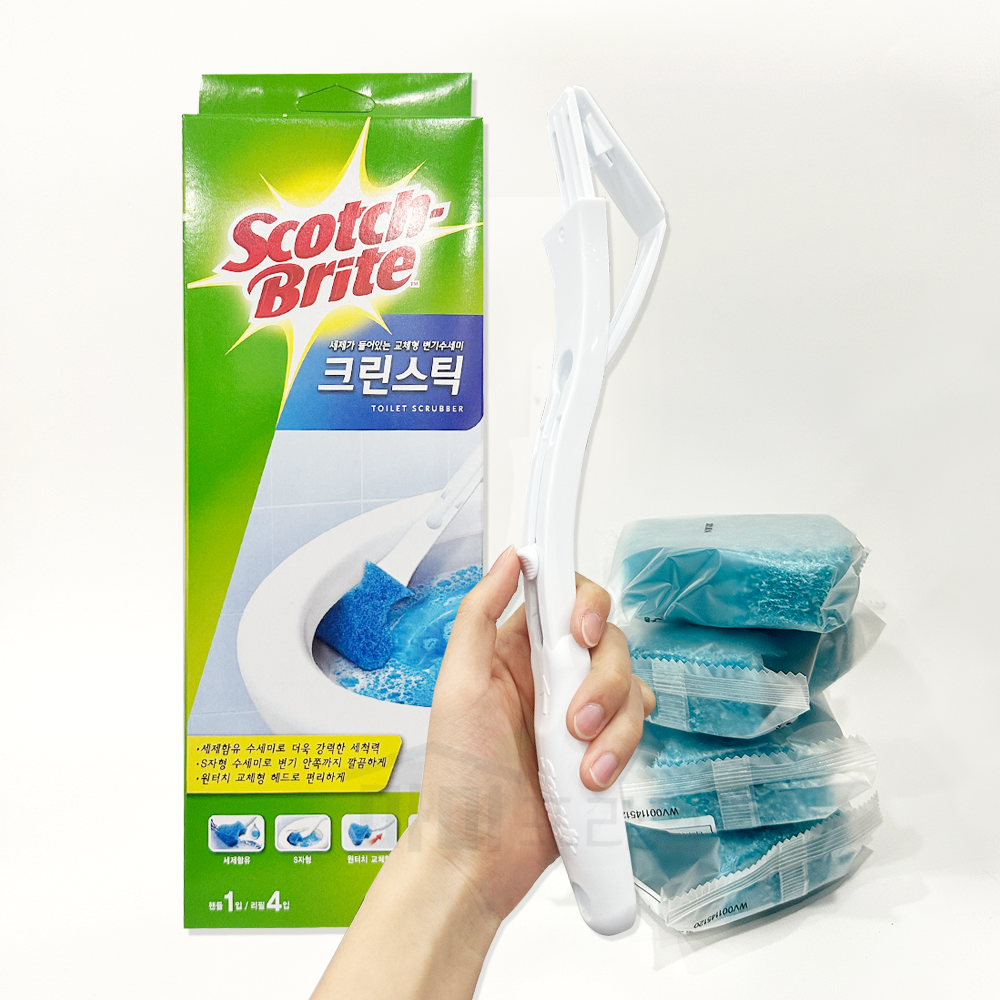 3M 크린스틱 화장실 변기솔 스카치변기 욕실 청소솔 핸들 리필 4입 - 상품 이미지