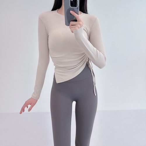 로라벨 바니 필라테스복 여성 요가복 필라테스 요가 상의 옷 커버업 운동복 탑 긴팔 크롭 - 상세 이미지 5