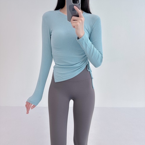 로라벨 바니 필라테스복 여성 요가복 필라테스 요가 상의 옷 커버업 운동복 탑 긴팔 크롭 - 상세 이미지 2