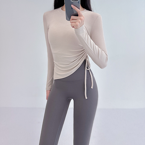 로라벨 바니 필라테스복 여성 요가복 필라테스 요가 상의 옷 커버업 운동복 탑 긴팔 크롭 - 메인 이미지