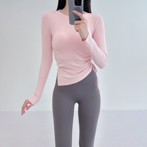 로라벨 바니 필라테스복 여성 요가복 필라테스 요가 상의 옷 커버업 운동복 탑 긴팔 크롭 - 상세 이미지 3