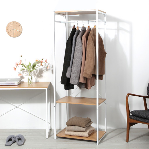 루미안 우드 조립식 철제 드레스룸 선반 옷걸이 행거 60 화이트