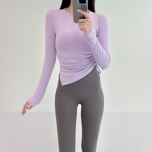 로라벨 바니 필라테스복 여성 요가복 필라테스 요가 상의 옷 커버업 운동복 탑 긴팔 크롭 - 상세 이미지 4
