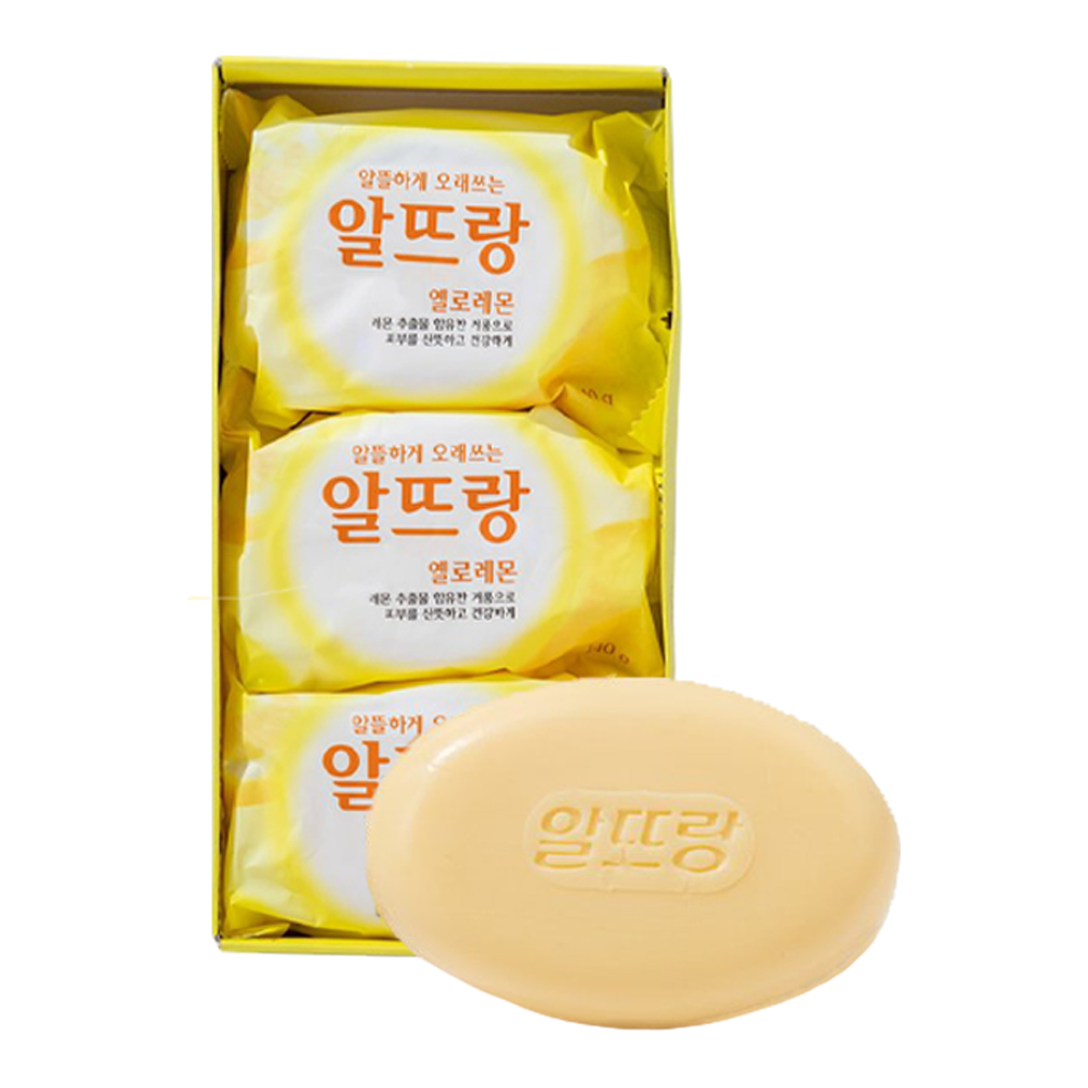 LG 알뜨랑비누 옐로우 3개입 알뜰비누 목욕비누 업소용비누 목욕탕비누 샤워비누 세수비누 - 상품 이미지