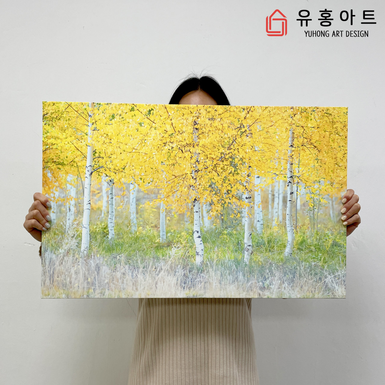 황금 자작나무 그림 와이드 캔버스 액자 6호 - 상품 이미지