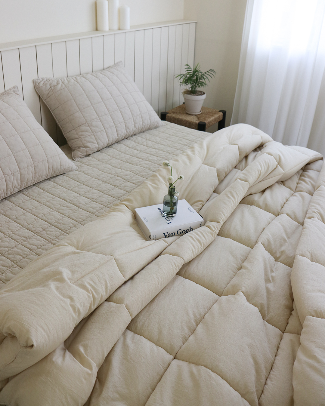 [네이버 단독] 모제무드 무형광 오가닉 순면 사계절 피그먼트 차렵이불 침구 세트 SS