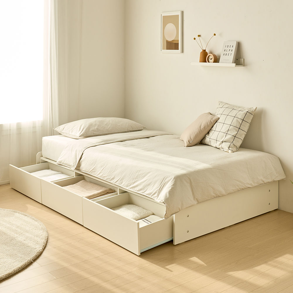 장인가구 원스 컬러핏 무헤드 3단서랍 벙커 수납침대 프레임 SS